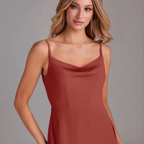 Azazie Daenerys Terracotta chiffon dress size 4! - Picture 6 of 7